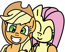 Size: 1000x800 | Tagged: safe, artist:jadeharmony, applejack, fluttershy, earth pony, pegasus, pony, g4, ^^, applejack's hat, cowboy hat, eyes closed, female, grin, hat, lesbian, mare, ship:appleshy, shipping, simple background, smiling, transparent background