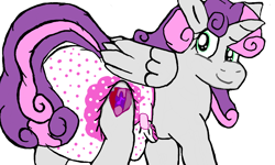 Size: 854x512 | Tagged: safe, artist:cavewolfphil, sweetie belle, alicorn, pony, g4, diaper, diaper fetish, fetish, foal, non-baby in diaper, poofy diaper, princess, rear view, simple background, tail, white background