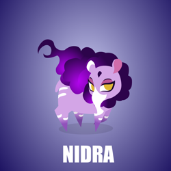 Size: 640x640 | Tagged: safe, artist:aha-mccoy, nidra (tfh), baku, original species, tapir, youkai, them's fightin' herds, community related, ethereal mane, female, gradient background, gradient mane, lineart, minimalist, no pupils, pointy ponies, purple background, solo, standing, text