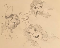 Size: 2306x1851 | Tagged: safe, artist:mlpfantealmintmoonrise, tiddly wink, tra-la-la, zipzee, breezie, g3, the runaway rainbow, atg 2023, doodle, newbie artist training grounds, pen drawing, pencil drawing, traditional art