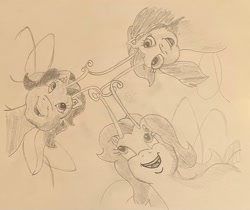 Size: 2206x1851 | Tagged: safe, artist:mlpfantealmintmoonrise, tiddly wink, tra-la-la, zipzee, breezie, g3, the runaway rainbow, atg 2023, doodle, newbie artist training grounds, pen drawing, pencil drawing, traditional art