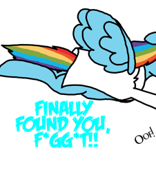 Size: 3023x3351 | Tagged: safe, artist:professorventurer, rainbow dash, pegasus, pony, fanfic:rainbow factory, series:ask pippamena, g4, censored, censored vulgarity, clothes, faggot, fanfic art, high res, implied pipp petals, lab coat, oof, rainbow factory dash, slur