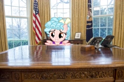Size: 3568x2351 | Tagged: safe, artist:mlplinara14, edit, cozy glow, pegasus, pony, g4, america is doomed, female, filly, foal, high res, irl, oval office, photo, ponies in real life, this will not end well, united states, we're all doomed, white house, xk-class end-of-the-world scenario