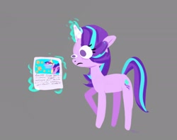 Size: 2048x1620 | Tagged: safe, artist:petaltwinkle, starlight glimmer, twilight sparkle, alicorn, pony, unicorn, g4, female, frown, glowing, glowing horn, gray background, horn, levitation, magic, mare, newspaper, simple background, solo, telekinesis, that pony sure does love burgers, twilight burgkle, twilight sparkle (alicorn)