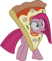 Size: 1462x1727 | Tagged: safe, artist:retroponybro, pinkie pie, earth pony, pony, g4, base used, female, food, full body, long mane, mare, outfit, pinkamena diane pie, pizza, simple background, solo, surprised, transparent background, vector