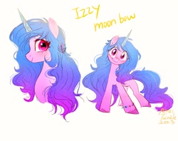 Size: 1024x810 | Tagged: safe, artist:petaltwinkle, izzy moonbow, pony, unicorn, g5, cute, izzybetes, looking at you, name, signature, simple background, solo, white background