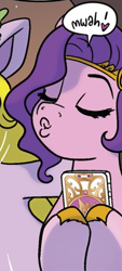 Size: 537x1185 | Tagged: safe, idw, official comic, screencap, pipp petals, pegasus, pony, g5, spoiler:comic, cellphone, comic, cropped, eyes closed, female, kissy face, mare, mwah, phone, smartphone, solo focus