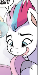 Size: 457x883 | Tagged: safe, idw, screencap, zipp storm, pegasus, pony, g5, comic, cropped, drool, female, mare, meme, smiling, solo focus, wingding eyes, wow! glimmer
