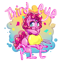 Size: 2984x2928 | Tagged: safe, artist:sogwoggy, pinkie pie, earth pony, pony, triclops, g4, balloon, high res, pun, simple background, solo, third eye, three eyes, transparent background, visual pun