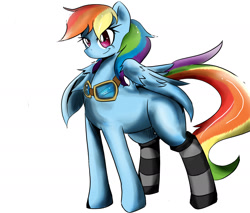 Size: 2000x1700 | Tagged: safe, artist:fenriz278, rainbow dash, pegasus, pony, g4, clothes, goggles, simple background, socks, solo, striped socks, white background