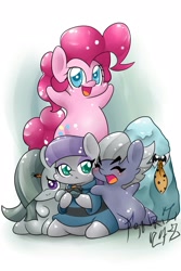 Size: 1299x1949 | Tagged: safe, artist:fenriz278, limestone pie, marble pie, maud pie, pinkie pie, earth pony, pony, g4, boulder, chibi, halloween, hat, holder's boulder, holiday, necktie, pie sisters, siblings, sisters, witch hat