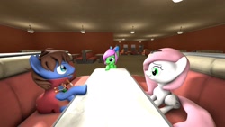 Size: 1920x1080 | Tagged: safe, alternate version, artist:zippysparkz, oc, oc only, oc:bizarre song, oc:sugar morning, oc:zippy sparkz, pony, 3d, diner, female, male, mare, sitting, talking, textless version, trio