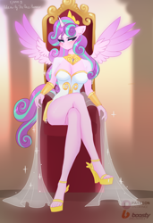 Size: 2730x4000 | Tagged: safe, artist:xjenn9, princess flurry heart, anthro, plantigrade anthro, g4, beautiful, breasts, busty princess flurry heart, cleavage, feet, female, high heels, legs, older, older flurry heart, open-toed shoes, schrödinger's pantsu, shoes, solo, toes, unamused, ych example, your character here