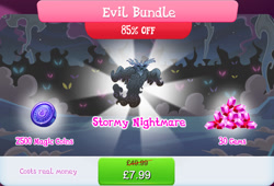 Size: 1266x861 | Tagged: safe, gameloft, idw, nightmare forces, g4, my little pony: magic princess, bundle, costs real money, english, evil bundle, gem, idw showified, magic coins, mobile game, nightmare creature, numbers, sale, solo, text, unnamed character, unnamed nightmare forces