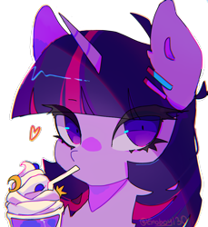 Size: 1876x2048 | Tagged: safe, artist:emoboy130, twilight sparkle, pony, unicorn, g4, bust, food, hairpin, heart, simple background, solo, transparent background