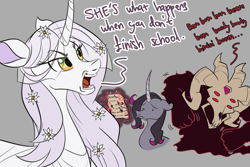 Size: 1800x1200 | Tagged: safe, artist:thescornfulreptilian, fhtng th§ ¿nsp§kbl, oleander (tfh), oc, oc:edelweiss, classical unicorn, demon, pony, unicorn, them's fightin' herds, community related, curved horn, horn, magic