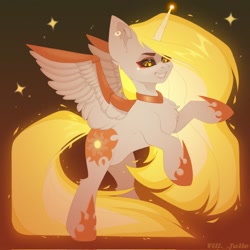 Size: 1024x1024 | Tagged: safe, artist:villjulie, daybreaker, alicorn, pony, g4, black sclera, fiery mane, needs more jpeg, solo