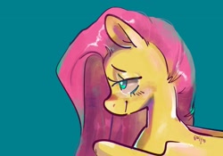 Size: 2048x1431 | Tagged: safe, artist:goshhhh, fluttershy, pegasus, pony, g4, bust, side view, simple background, smiling, solo