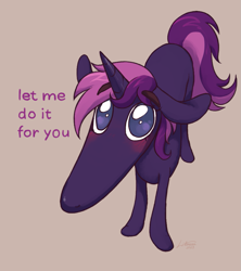 Size: 919x1034 | Tagged: dead source, safe, artist:littmosa, pony, unicorn, commission, didn't i do it for you, let me do it for you, long muzzle, looking at you, meme, simple background, solo, text