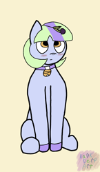 Size: 668x1150 | Tagged: safe, artist:darkderp, oc, oc:cascade throw, earth pony, pony, bell, bell collar, blushing, clothes, collar, cute, flower, shoes, sitting