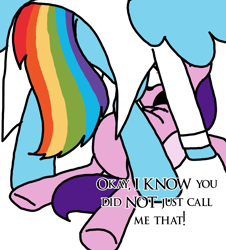 Size: 3023x3351 | Tagged: safe, artist:professorventurer, pipp petals, rainbow dash, pegasus, pony, fanfic:rainbow factory, series:ask pippamena, g5, butt, clothes, fanfic art, high res, lab coat, offended, pinned down, pippamena, plot, pregnant, primrose petals, rainbow factory dash, rainbutt dash