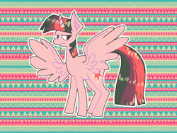 Size: 1280x964 | Tagged: safe, artist:pencilsandstencils, twilight sparkle, alicorn, pony, g4, abstract background, frown, solo, spread wings, twilight sparkle (alicorn), wings