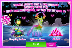 Size: 1961x1301 | Tagged: safe, gameloft, thorax, changedling, changeling, nightmare forces, g4, my little pony: magic princess, advertisement, bush, costs real money, english, gem, horns, king thorax, lantern, male, mobile game, nightmare creature, numbers, sale, solo, text