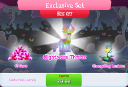 Size: 1267x860 | Tagged: safe, gameloft, thorax, changedling, changeling, nightmare forces, g4, my little pony: magic princess, bundle, bush, costs real money, english, gem, horns, king thorax, lantern, male, mobile game, nightmare creature, numbers, sale, solo, text