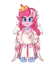 Size: 1000x1300 | Tagged: safe, alternate version, artist:tikrs007, pinkie pie, earth pony, pony, g4, :3, choker, chokerpie, clothes, crown, dress, jewelry, regalia, simple background, smiling, solo, transparent background, veil, wedding dress