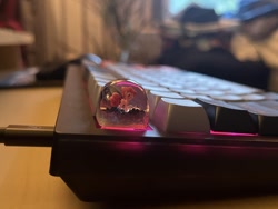 Size: 640x480 | Tagged: artist needed, safe, photographer:stantheman636, pinkie pie, earth pony, pony, g4, bubble, craft, irl, keyboard, keycap, photo, sculpture, tiny, tiny ponies