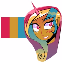 Size: 2922x2974 | Tagged: safe, artist:stevetwisp, princess cadance, human, g4, blushing, cute, cutedance, female, grin, high res, horn, horned humanization, humanized, pansexual pride flag, pride, pride flag, pride month, simple background, smiling, solo, white background