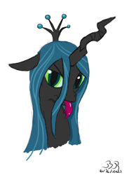 Size: 2480x3508 | Tagged: safe, artist:bifrose, queen chrysalis, changeling, changeling queen, g4, bust, female, floppy ears, high res, portrait, signature, simple background, solo, tongue out, white background