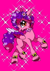 Size: 1240x1754 | Tagged: safe, artist:stacy_165cut, ruby jubilee, pegasus, pony, g5, anklet, bracelet, choker, colored wings, flower, flower in hair, jewelry, looking at you, solo, unshorn fetlocks, wings