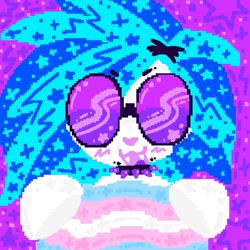 Size: 564x564 | Tagged: safe, artist:goofysillyguyy, dj pon-3, vinyl scratch, pony, unicorn, g4, choker, fangs, missing horn, pride, pride flag, solo, spiked choker, transgender, transgender pride flag, vinyl's glasses