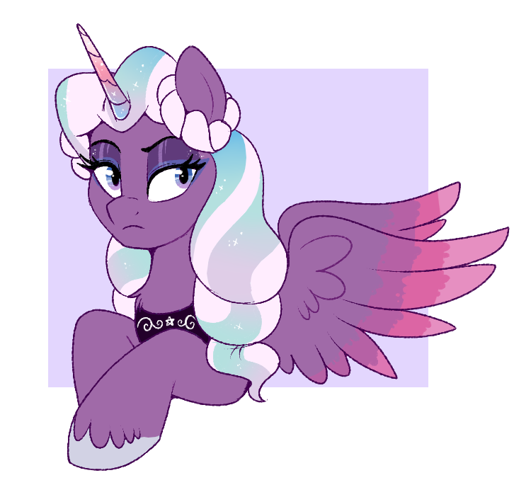 [alicorn,artist:lulubell,bust,eyeshadow,female,frown,g5,looking at you,makeup,mare,pony,safe,solo,wings,multicolored wings,peytral,colored wings,opaline arcana]