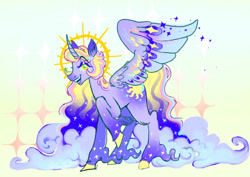 Size: 500x353 | Tagged: safe, artist:furbey, alicorn, pony, g4, ethereal mane, fusion:princess celestia, fusion:princess luna, solo, spread wings, starry mane, unshorn fetlocks, wavy mane, wings