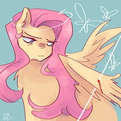 Size: 2048x2048 | Tagged: safe, artist:dmitrymemovznok, fluttershy, pegasus, pony, g4, blood, frown, high res, simple background, solo