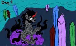 Size: 2048x1249 | Tagged: safe, artist:lili dash, king sombra, shadow pony, umbrum, g4, atg 2023, body horror, cave, crystal, crystal empire, newbie artist training grounds