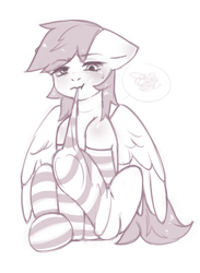 Size: 1404x1920 | Tagged: safe, artist:ggashhhhissh, derpy hooves, pegasus, pony, g4, clothes, cute, female, floppy ears, frustrated, monochrome, simple background, sketch, socks, solo, striped socks, white background