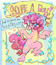 Size: 782x904 | Tagged: safe, artist:furbey, pinkie pie, earth pony, pony, g4, banner, colored hooves, dialogue, open mouth, open smile, positive message, smiling, solo, speech bubble, unshorn fetlocks