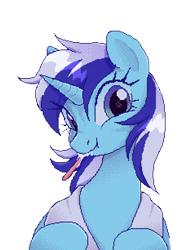 Size: 1308x1836 | Tagged: safe, artist:g4bby, minuette, pony, unicorn, collaboration:meet the best showpony, g4, black background, brushing teeth, bust, collaboration, cute, dithering, female, looking at you, mare, pixel art, simple background, solo, toothbrush