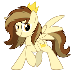 Size: 1590x1560 | Tagged: safe, artist:lydia, oc, oc only, oc:prince whateverer, pegasus, pony, cool, crown, curly mane, feathered wings, femboy, jewelry, looking at you, male, male oc, pegasus wings, raised hoof, regalia, show accurate, simple background, smiling, smiling at you, solo, spread wings, stallion, standing, transparent background, wings