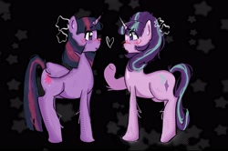 Size: 3843x2558 | Tagged: safe, artist:stanleyiffer, starlight glimmer, twilight sparkle, alicorn, pony, unicorn, g4, blushing, duo, heart, high res, looking at each other, looking at someone, s5 starlight, twilight sparkle (alicorn)