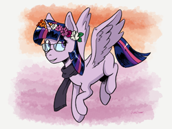 Size: 4000x3000 | Tagged: safe, artist:winterclover, twilight sparkle, alicorn, pony, g4, clothes, digital art, female, floral head wreath, flower, lesbian pride flag, pride, pride flag, scarf, solo, twilight sparkle (alicorn)