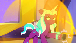 Size: 3072x1727 | Tagged: safe, screencap, opaline arcana, alicorn, pony, g5, i've seen fire and i've seen rain (bows), my little pony: tell your tale, spoiler:g5, spoiler:my little pony: tell your tale, spoiler:tyts01e54, female, force field, frown, mare, solo