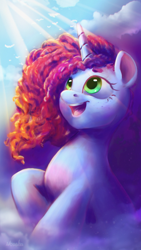 Size: 2160x3840 | Tagged: safe, artist:noasha, misty brightdawn, pony, unicorn, g5, 4k, female, gradient mane, high res, mare, open mouth, open smile, rebirth misty, smiling, solo