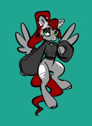 Size: 1756x2400 | Tagged: safe, artist:opalacorn, oc, oc only, oc:void, pegasus, pony, bipedal, clothes, ear piercing, female, green background, keyhole turtleneck, laurel wreath, mare, nose piercing, nose ring, piercing, simple background, solo, spread wings, sweater, turtleneck, wings