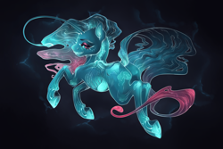 Size: 3000x2000 | Tagged: safe, artist:lazyeva, oc, oc only, angler fish, angler fish pony, earth pony, fish, ghost, ghost pony, hybrid, pony, undead, bioluminescent, bone, colored pupils, eyelashes, fangs, flowing mane, flowing tail, glowing, grin, high res, lidded eyes, ocean, smiling, solo, swimming, tail, underwater, water