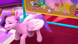 Size: 1066x600 | Tagged: safe, screencap, pipp petals, pegasus, pony, bridlewoodstock (make your mark), g5, my little pony: make your mark, my little pony: make your mark chapter 4, spoiler:g5, spoiler:my little pony: make your mark, spoiler:my little pony: make your mark chapter 4, spoiler:mymc04e01, adorapipp, animated, bridlewoodstock, cute, excited, female, gif, mare, open mouth, solo, spread wings, twirl, wings