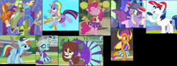 Size: 2420x896 | Tagged: safe, editor:incredibubbleirishguy, buddy, discord, ocellus, pinkie pie, rainbow dash, shining armor, smolder, spike, summer meadow, sunshower raindrops, twilight sparkle, yona, alicorn, changeling, draconequus, dragon, pony, yak, 2 4 6 greaaat, celestial advice, g4, games ponies play, the cutie map, baseball cap, cap, cheerleader, cheerleader ocellus, cheerleader outfit, cheerleader pinkie, cheerleader smolder, cheerleader sparkle, cheerleader yona, clothes, coach rainbow dash, coach shining armor, coaching cap, flag, foam finger, friendship student, hat, helmet, pennant, pom pom, rainbow dashs coaching whistle, shining armor's whistle, twilight sparkle (alicorn), whistle, whistle necklace